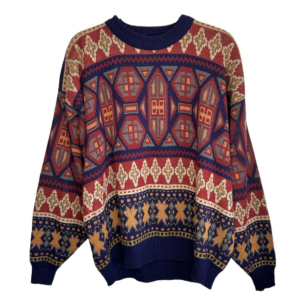 VTG‎ Van Cort Southwestern Sweater XL Y2k Crewneck Nordic Fisherman Grandpa